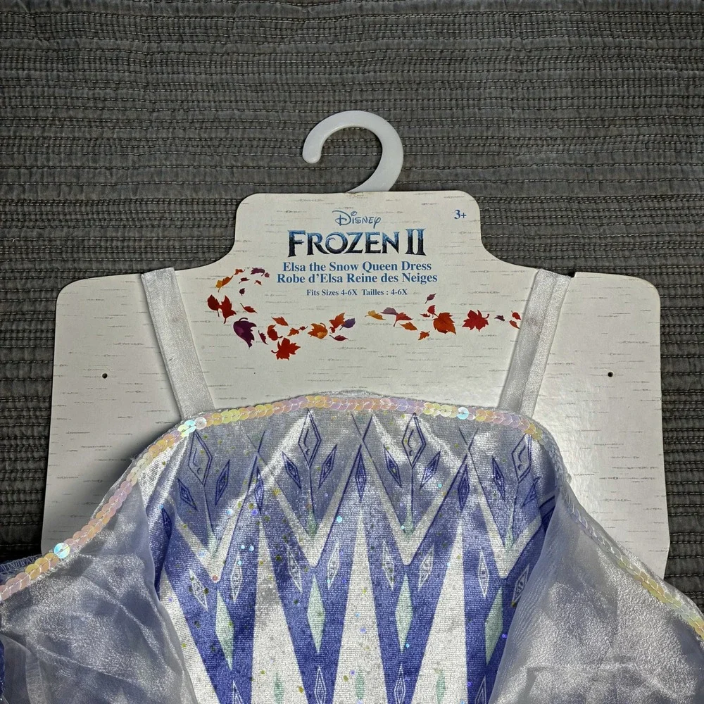 Disney Frozen II Elsa Snow Queen Dress Girls Costume Blue White Sequins Gown